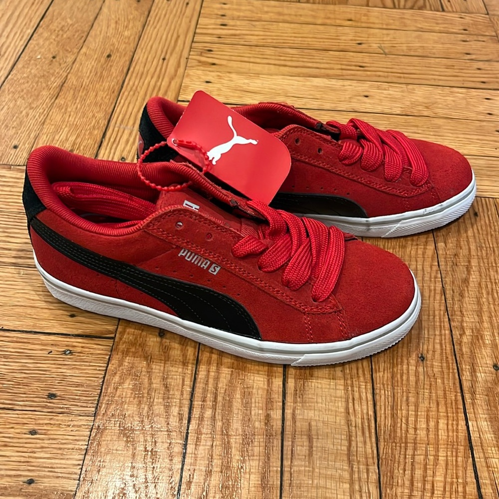 Red Suede Pumas, size 3